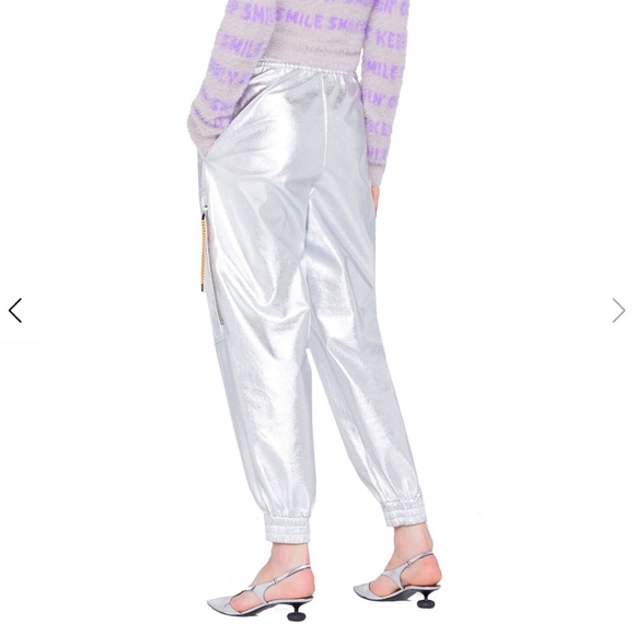 Stella McCartney Metallic Silver Foil Jogger Pants Size IT46/US 10/12 $995 NWOT - Picture 3 of 8